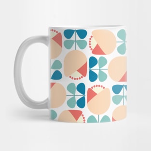 Retro Geometric Floral Pattern Blue, Peach, Coral Mug